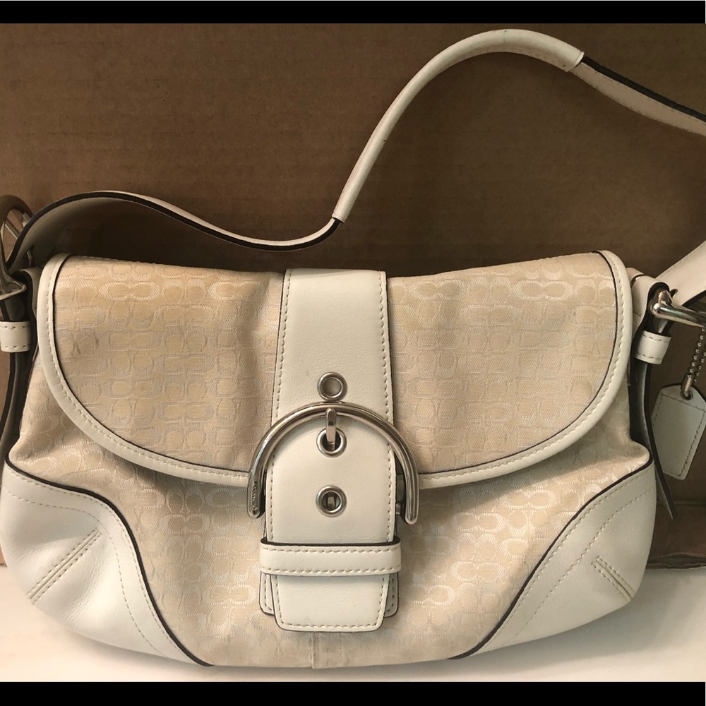 Used Coach Small White Leather & Monogram Purse
